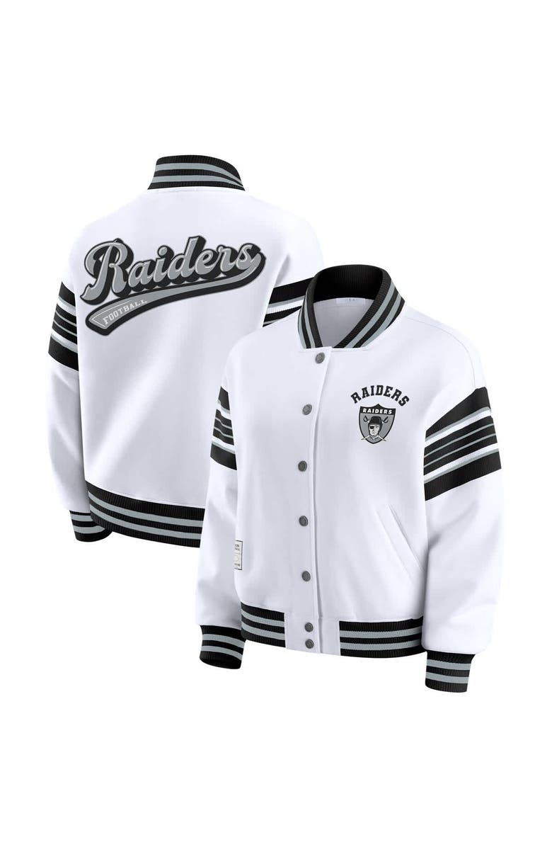 WEAR by Erin Andrews Women's WEAR by Erin Andrews White Las Vegas Raiders Full-Snap Fleece Sweatshirt Jacket, Main, color, 