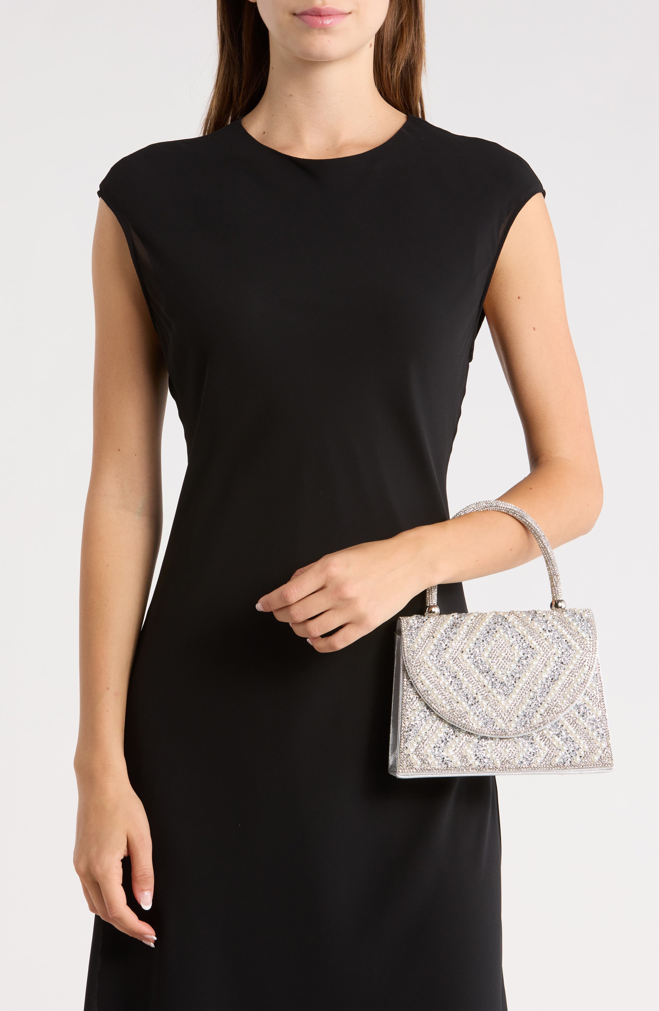 ALESSIA BIANCHI Jeweled Crystal Clutch, Alternate, color, Silver