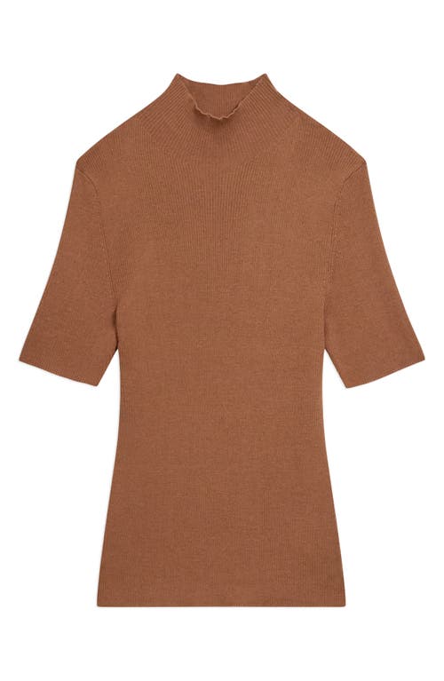 Theory Leenda Short Sleeve Mock Neck Sweater In Brown