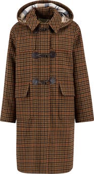 Barbour Melody Houndstooth Check Wool Blend Duffle Coat