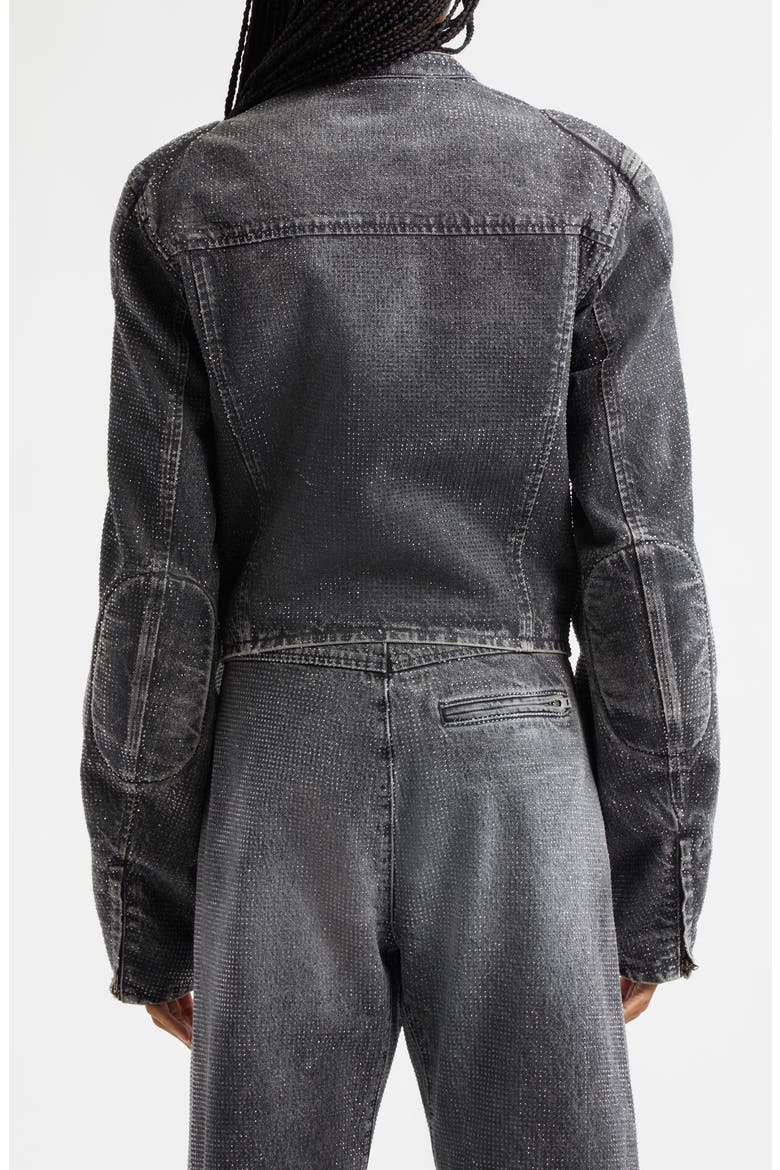 Crystal Embellished Denim Moto Jacket, Alternate, color, BLACK CRACKLE GREY