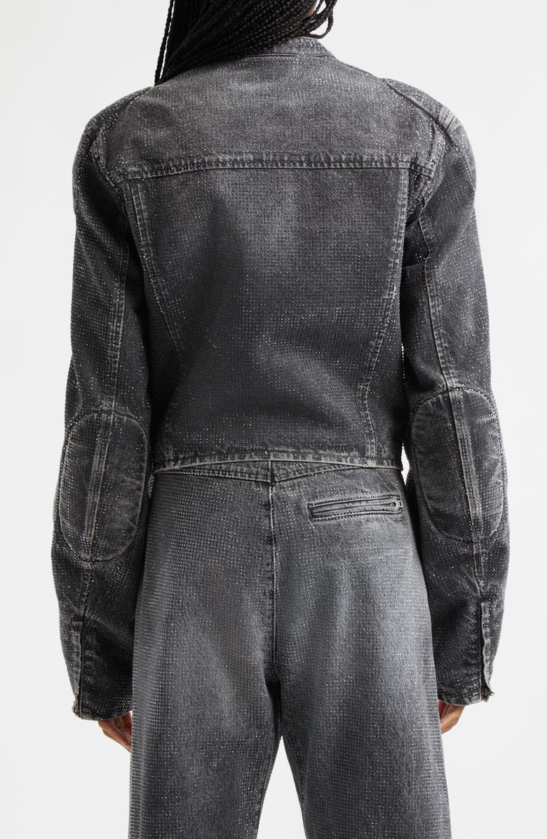 Alexander Wang Crystal Embellished Denim Moto Jacket, Alternate, color,