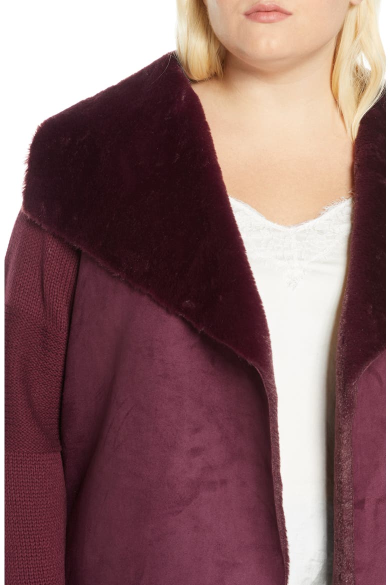Sweater Jacket with Faux Fur Trim, Alternate, color, WINDSOR WINE