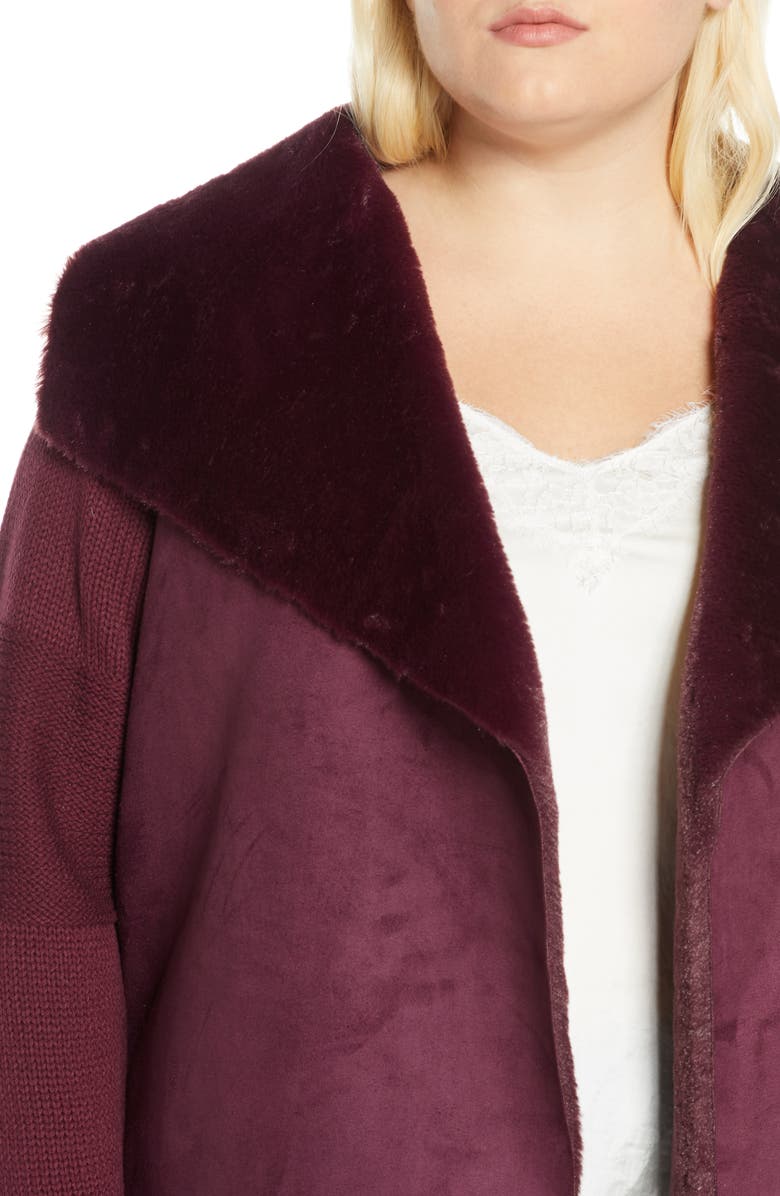 Single Thread Sweater Jacket with Faux Fur Trim, Alternate, color, 