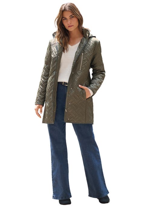Plus Size Leather Trim Quilted Jacket