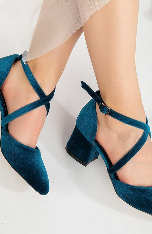 Forever & Always Shoes Dolly Low Block Heel Pumps In Blue
