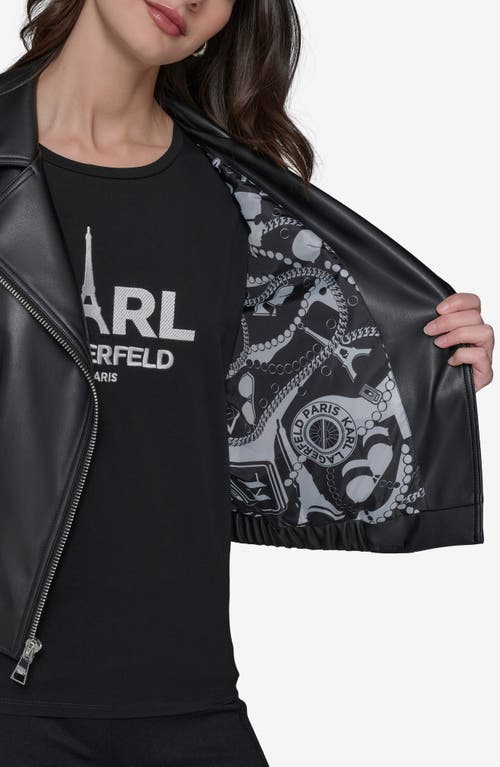 KARL LAGERFELD KARL LAGERFELD PARIS WATER RESISTANT FAUX LEATHER MOTO JACKET 