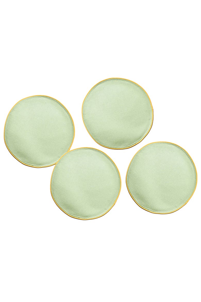 Sage and Brass Color Block Round Placemat Set of 4, Main, color, Green