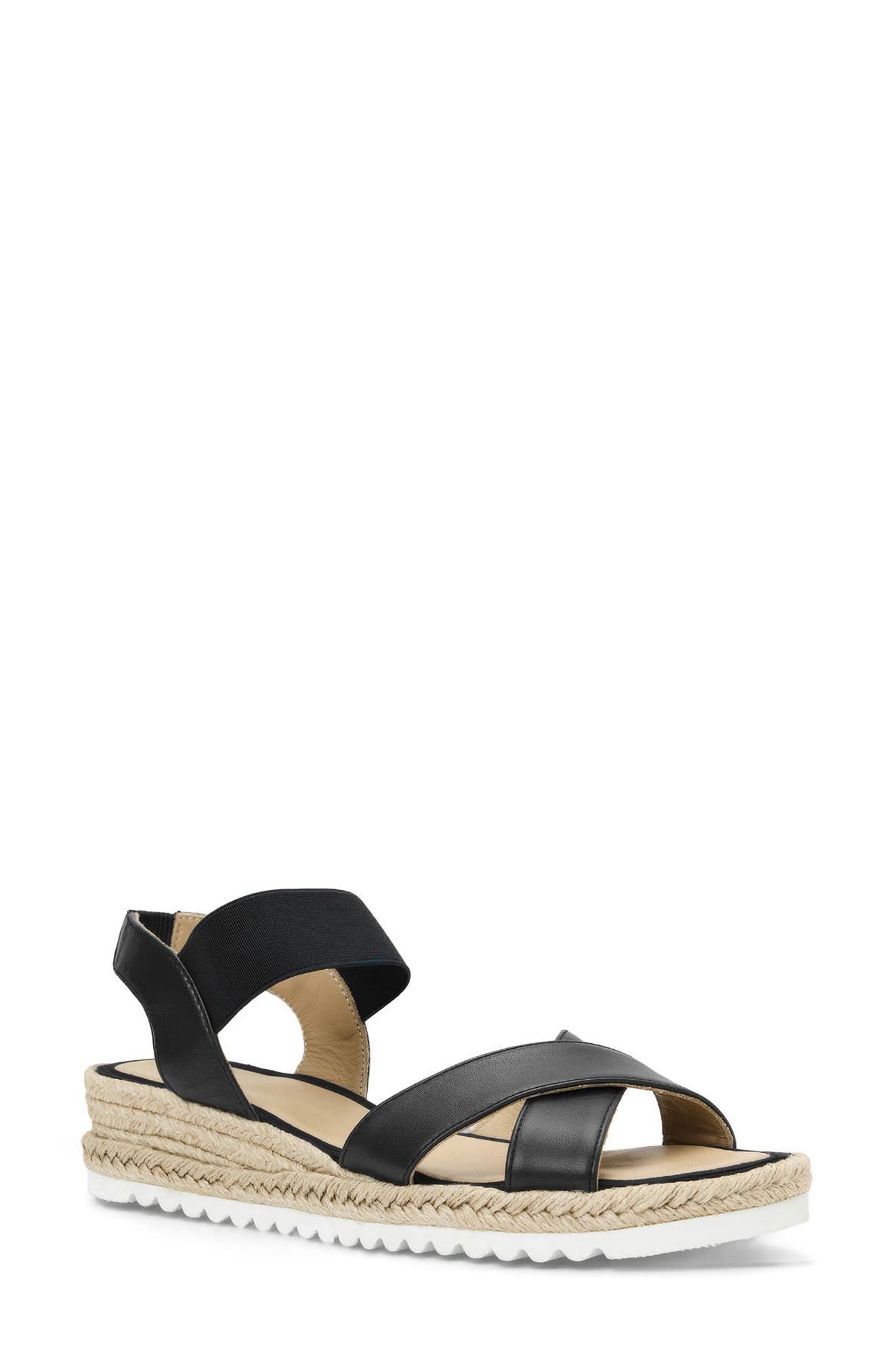 Aquatalia Almeria Weatherproof Slingback Espadrille Platform Wedge Sandal, Main, color, Black Leather