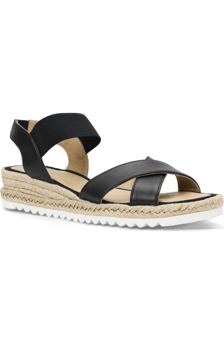 Aquatalia Almeria Weatherproof Slingback Espadrille Platform Wedge Sandal, Main, color, Black Leather