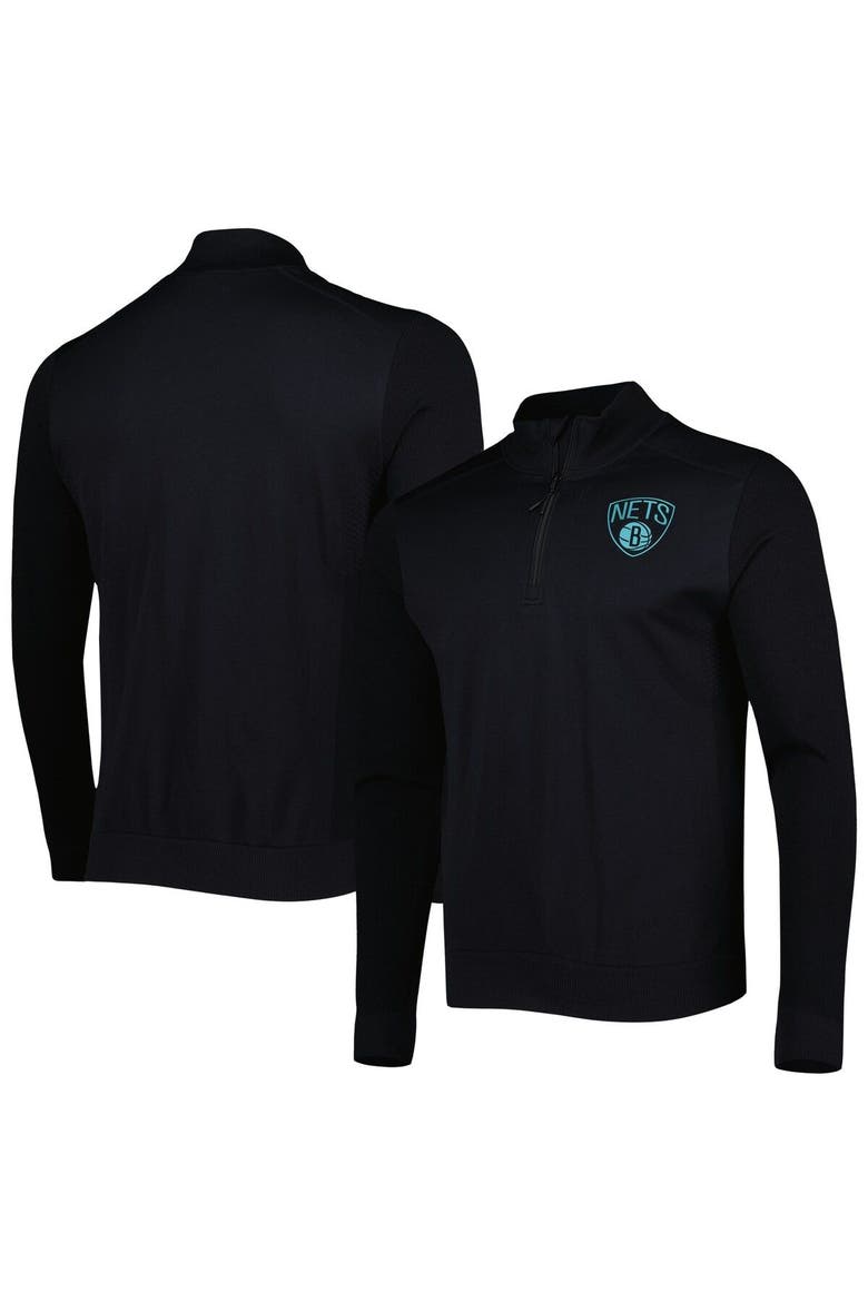 Men's Levelwear Black Brooklyn Nets Nano Engineered Knit Fabric Quarter-Zip Jacket, Main, color, Black