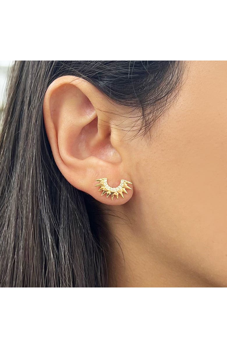 The Lovery Fine Jewelry Sunburst Diamond Stud Earrings, Alternate, color, Yellow Gold