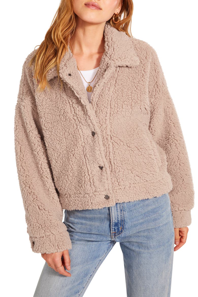BB Dakota Faux Fur Bomber Jacket, Main, color, LIGHT TAUPE