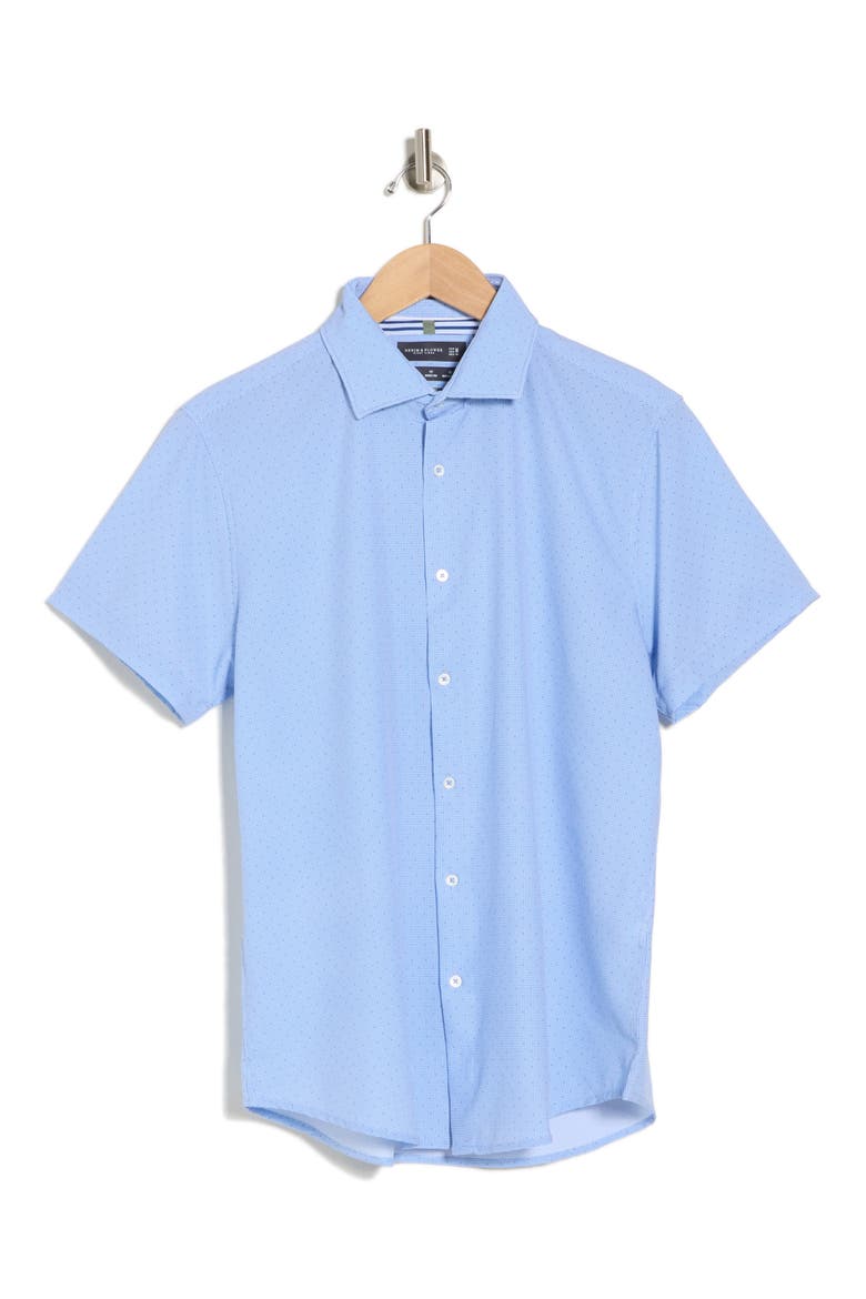 Geo Short Sleeve Button-Up Shirt, Alternate, color, BLUE