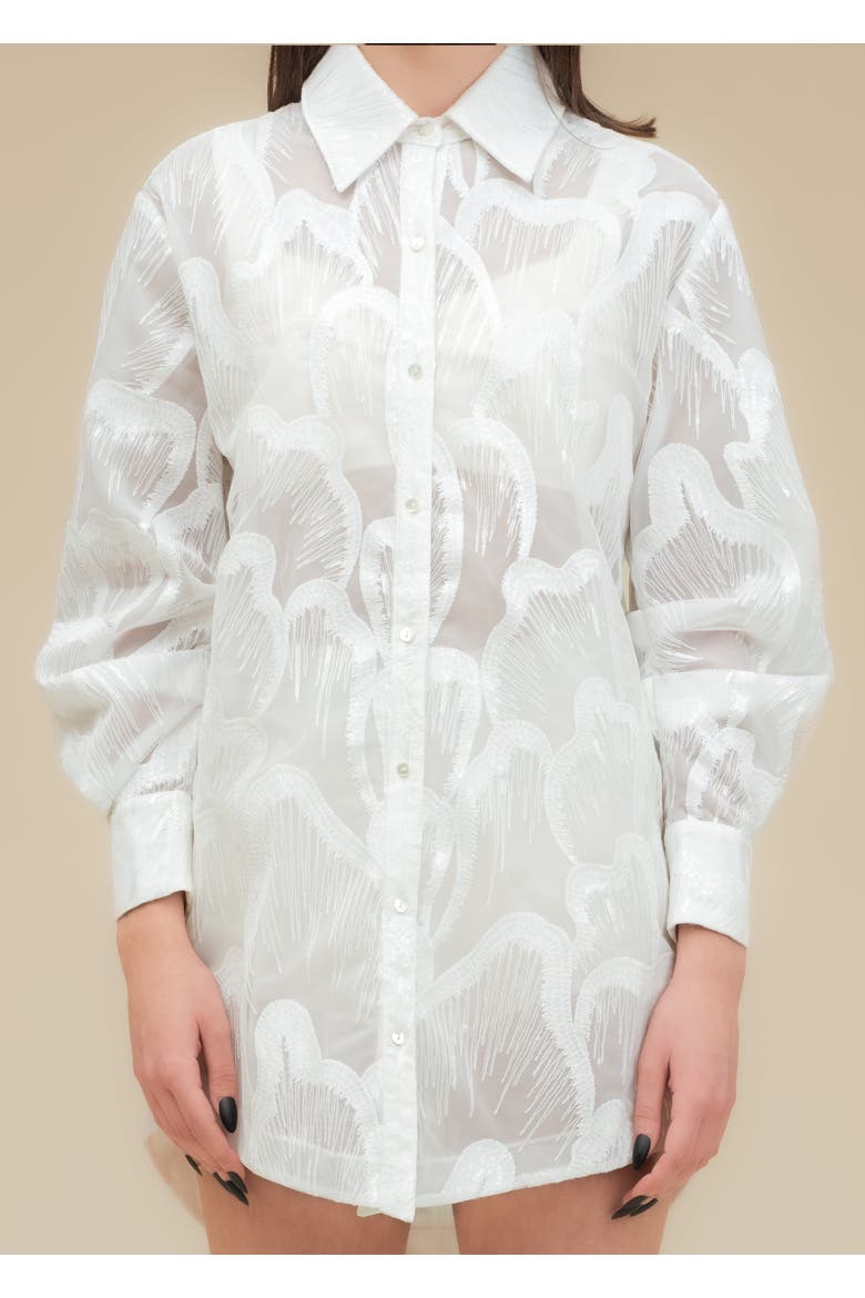 Wicca Sheer Oversized Embroidered Tulle Dress, Alternate, color, White