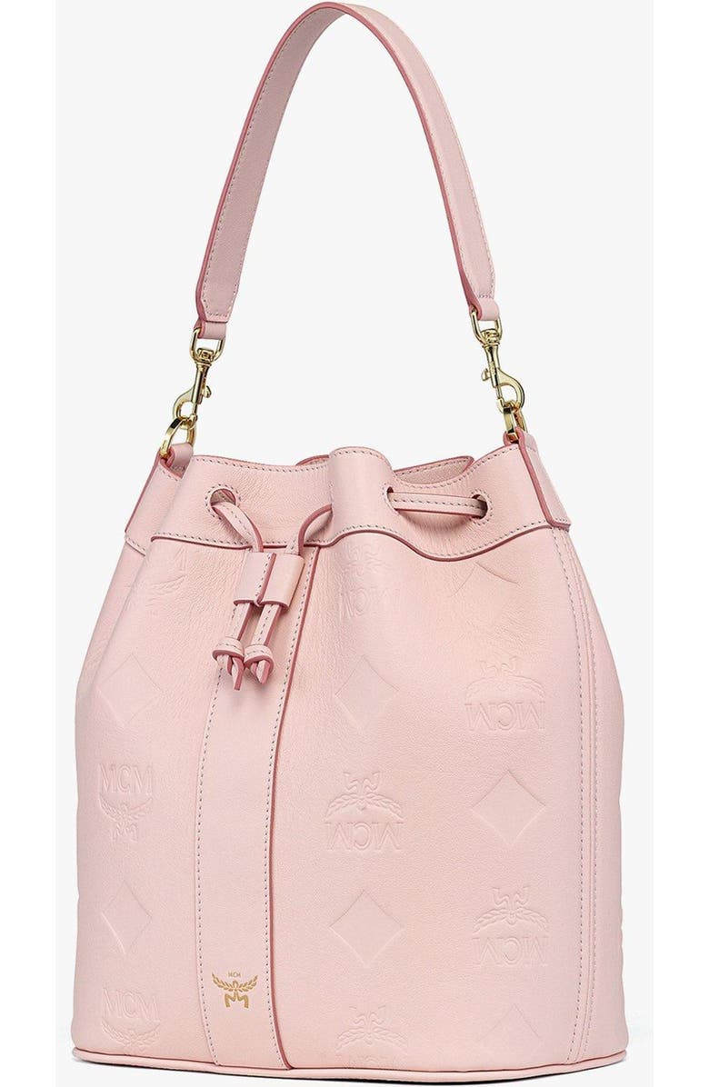 MCM Medium Dessau Drawstring Bag in Maxi Monogram Leather, Alternate, color, Lotus Pink