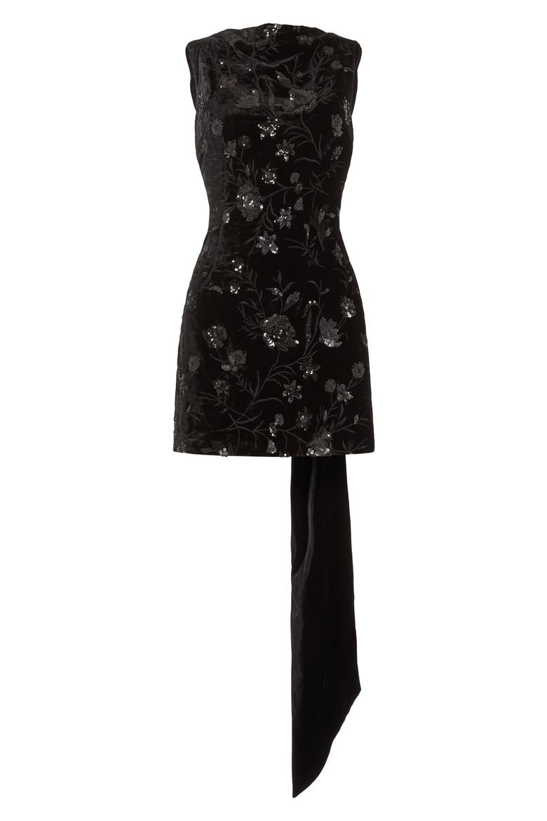 Floral Sequin Velvet Cocktail Dress, Alternate, color, BLACK