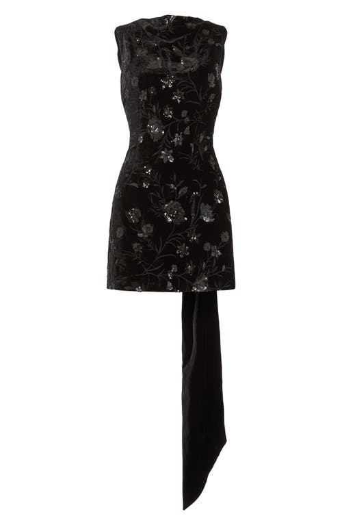 Sau Lee Floral Sequin Velvet Cocktail Dress In Black