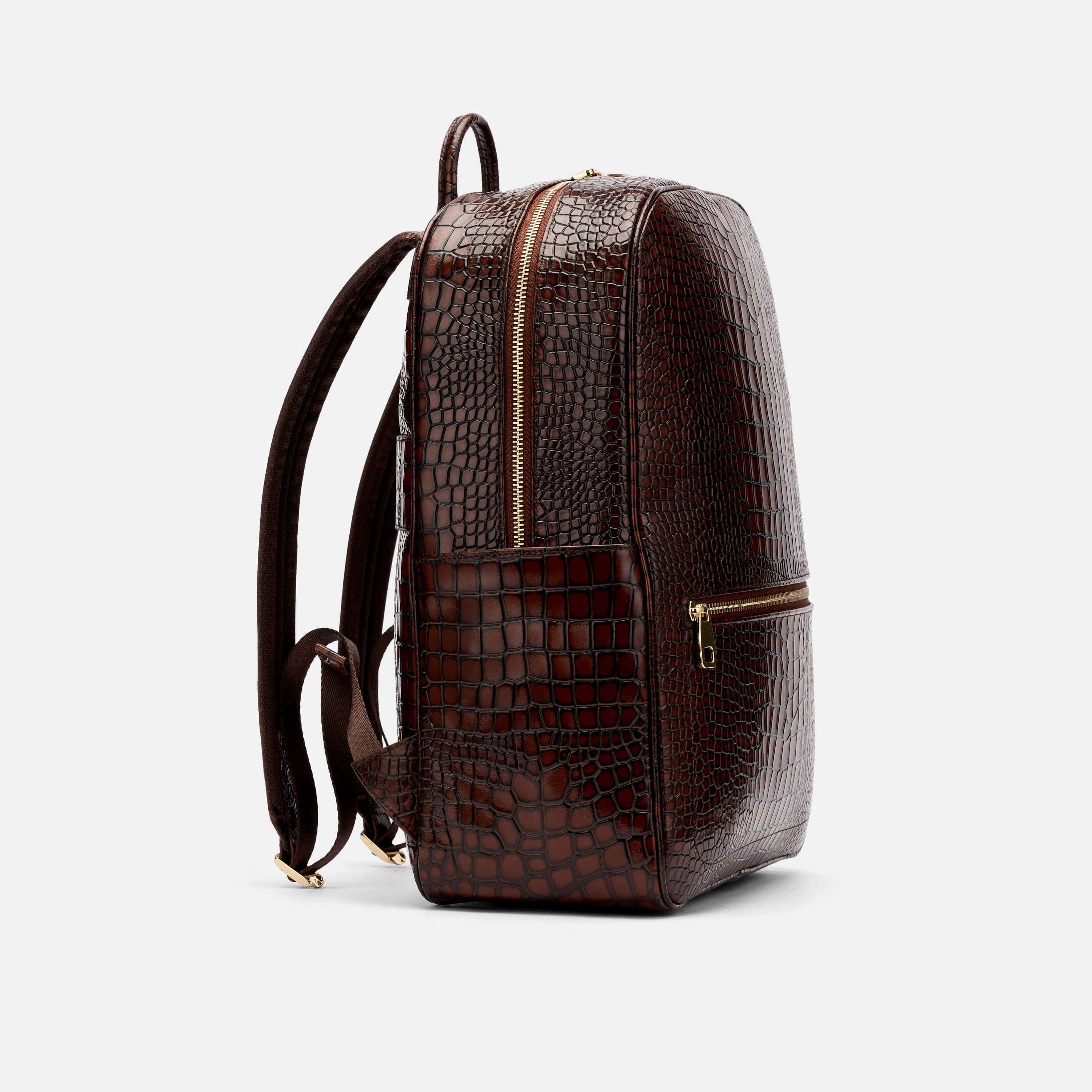 Fulton Croc-Embossed Calfskin Leather Backpack, Alternate, color, Brown Crocskin