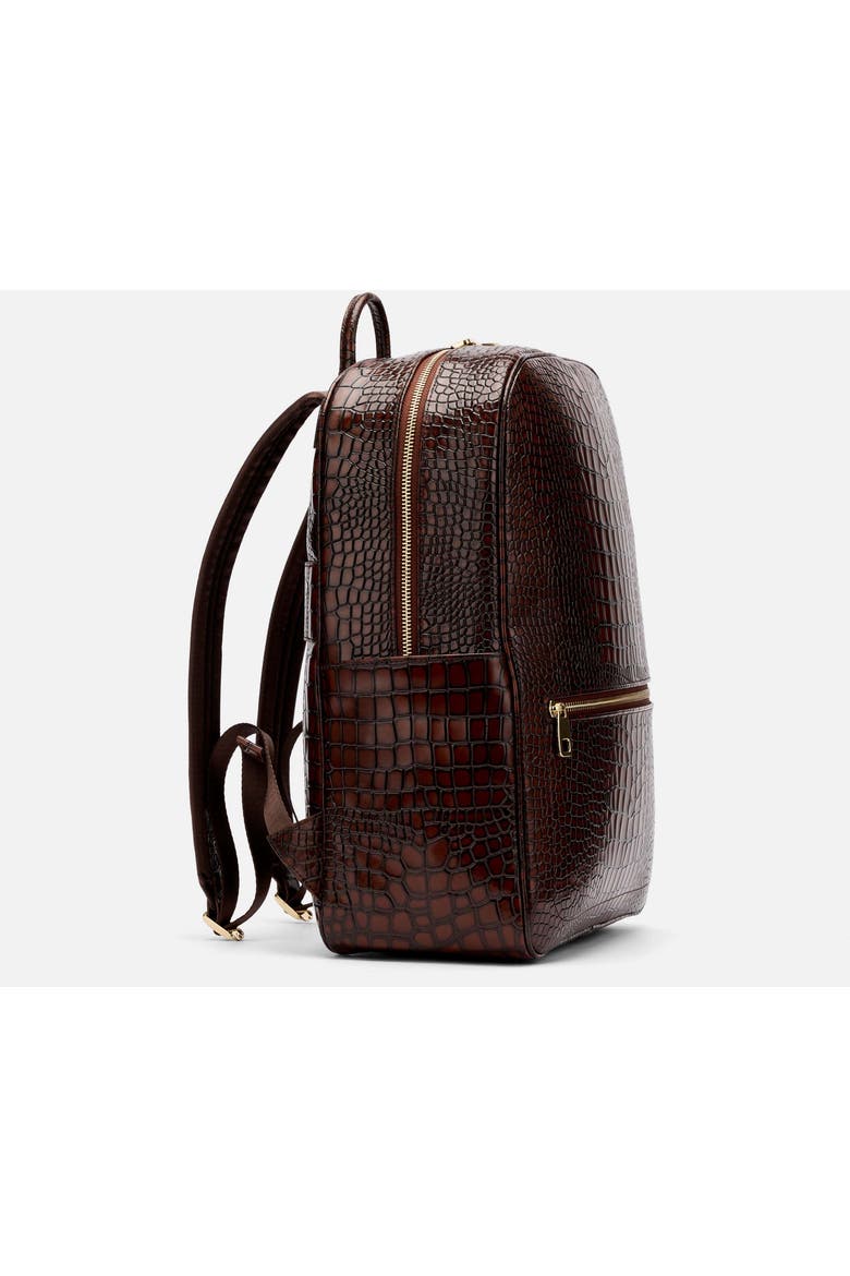 croc faux leather backpack with shoulder straps Blake Crocodile Embossed Crafted from 100% genuine cowhide leather with a striking crocodile embossed texture Privata Black Patent Crocodile Embossed