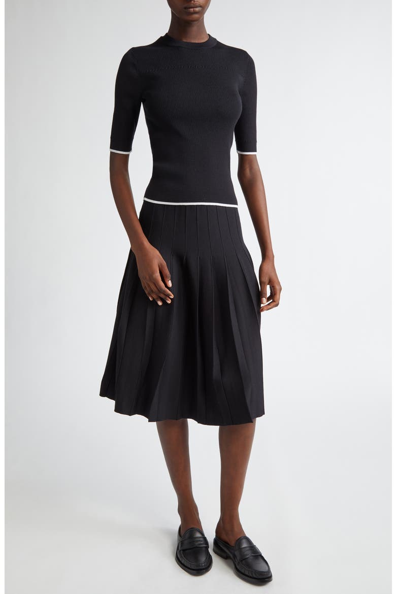 Tipped Virgin Wool & Silk Rib Sweater, Alternate, color, BLACK