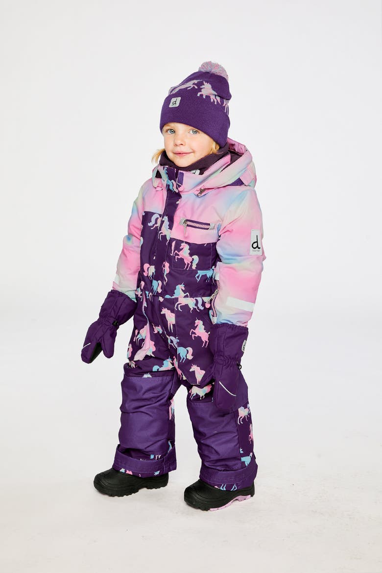 Play Unicorn Hood & Expandable Sleeve One Piece Snowsuit, Alternate, color, Purple Unicorn Print