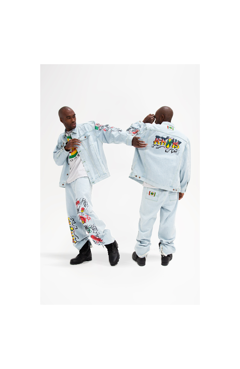 Cross Colours Oversize Denim Graffiti Jacket, Alternate, color, Ice Blue