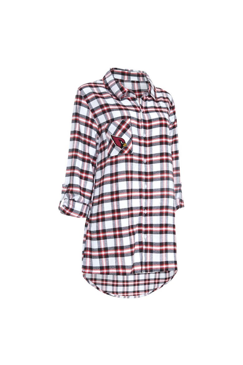 Women's Concepts Sport Black Arizona Cardinals Sienna Plaid Full-Button Long Sleeve Nightshirt, Alternate, color, Black
