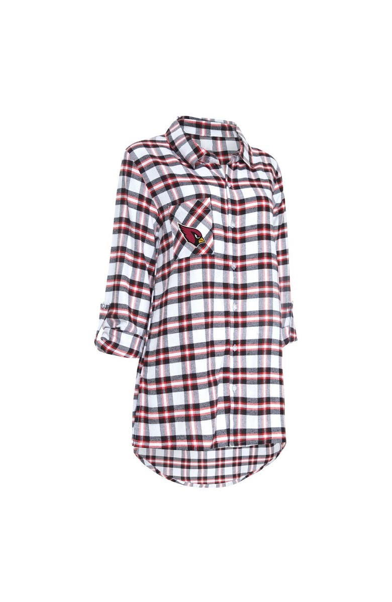 CONCEPTS SPORT Women's Concepts Sport Black Arizona Cardinals Sienna Plaid Full-Button Long Sleeve Nightshirt, Alternate, color, Black