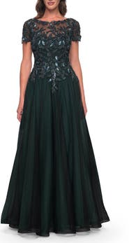 La Femme Beautiful A-Line Tulle Dress with Beaded Bodice
