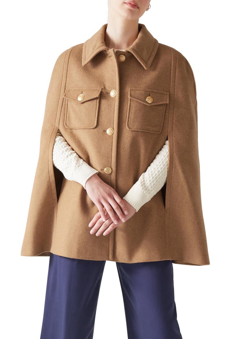 Carter Camel Cape Coat, Main, color, CAMEL