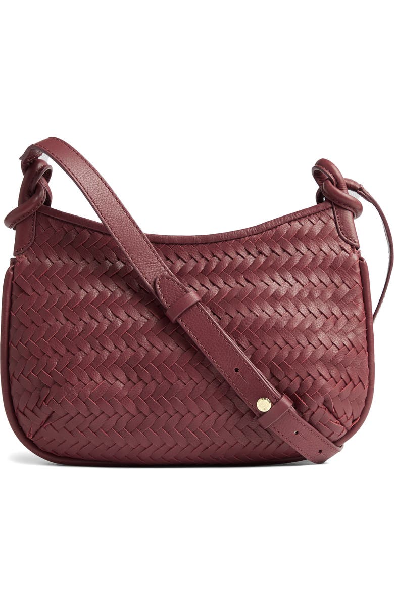 LK Bennett Harley Woven Leather Crossbody Bag, Main, color, Burgundy