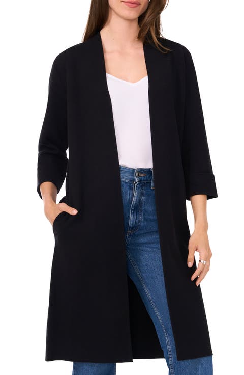 Open Front Three Quarter Sleeve Longline Cardigan