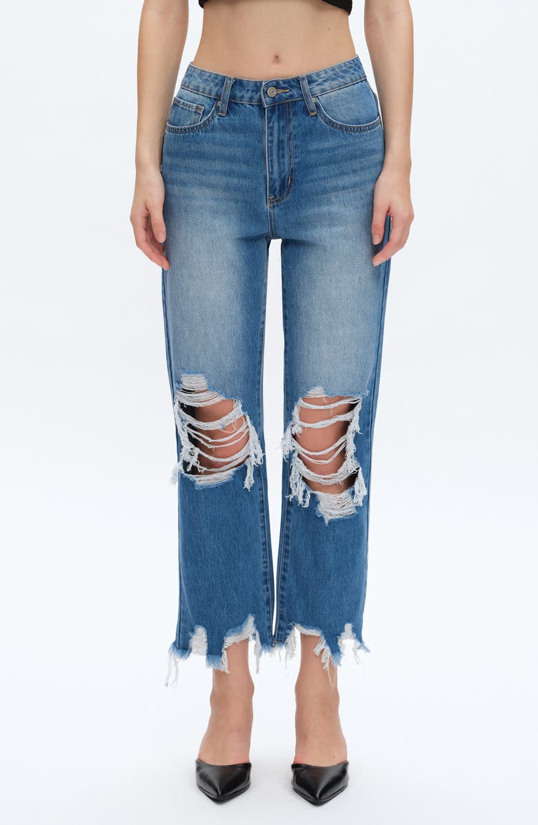 Bayeas Yoyo High Waist Distressed Straight Jeans, Main, color,