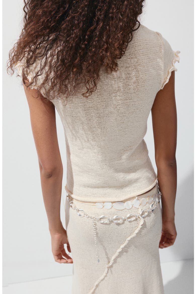 Wavy Cap Sleeve Sweater, Alternate, color, SAND