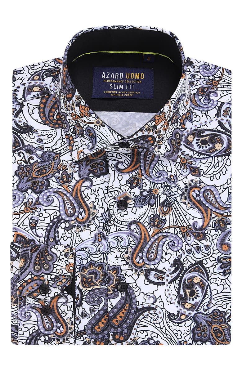 Azaro Uomo Slim Fit Paisley Print Performance Dress Shirt, Alternate, color,