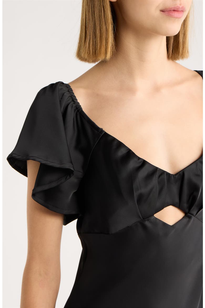 Blake Satin Cutout Midi Dress, Alternate, color, BLACK