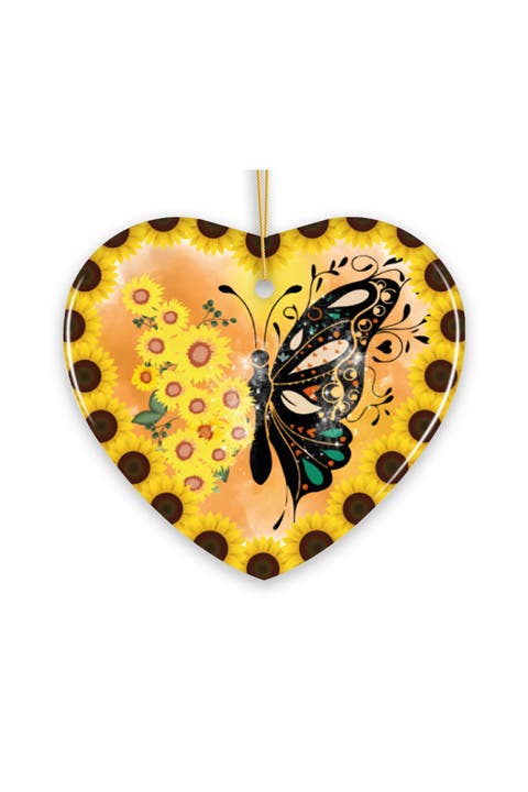 Sunflower Butterfly Heart Ornament