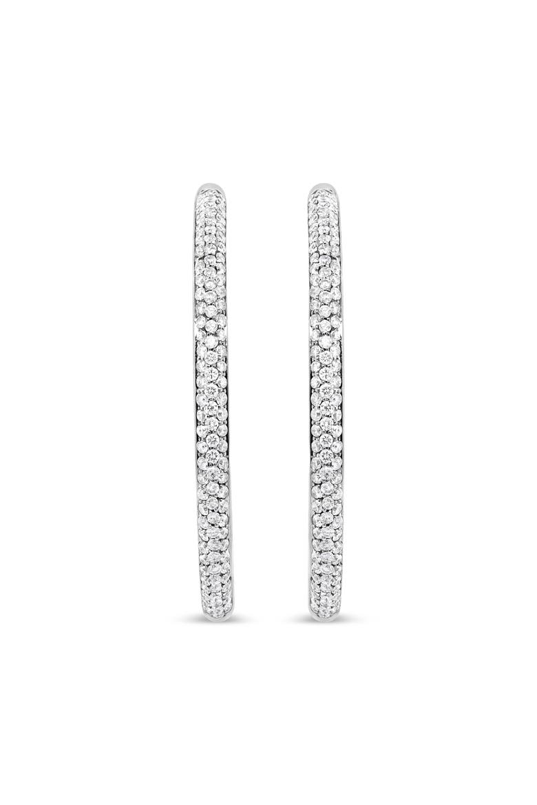 18K White Gold 2.00 Cttw Round-Cut Diamond Inner-Outer Hoop Earrings, Alternate, color, White