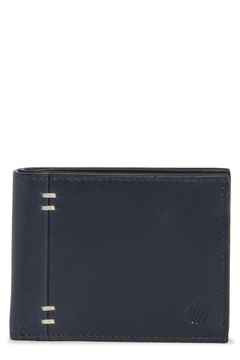 Double Stitch Leather Bifold Wallet, Main, color, NAVY