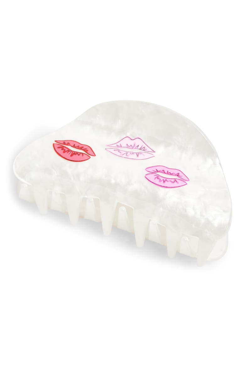 Kisses Claw Clip, Main, color, WHITE/ PINK