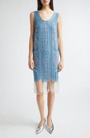 Bode Sea Flower Beaded Fringe Silk Dress