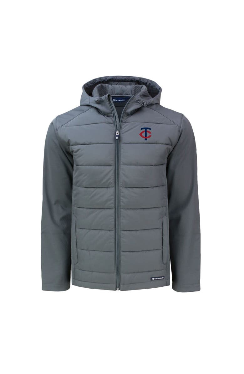 Cutter & Buck Men's Cutter & Buck Gray Minnesota Twins Evoke Hybrid Eco Softshell Recycled Full-Zip Hoodie, Alternate, color, 
