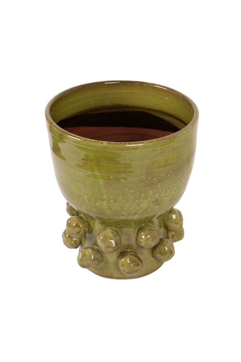 Round Terra-cotta Hobnail Footed Vase, Main, color, Green
