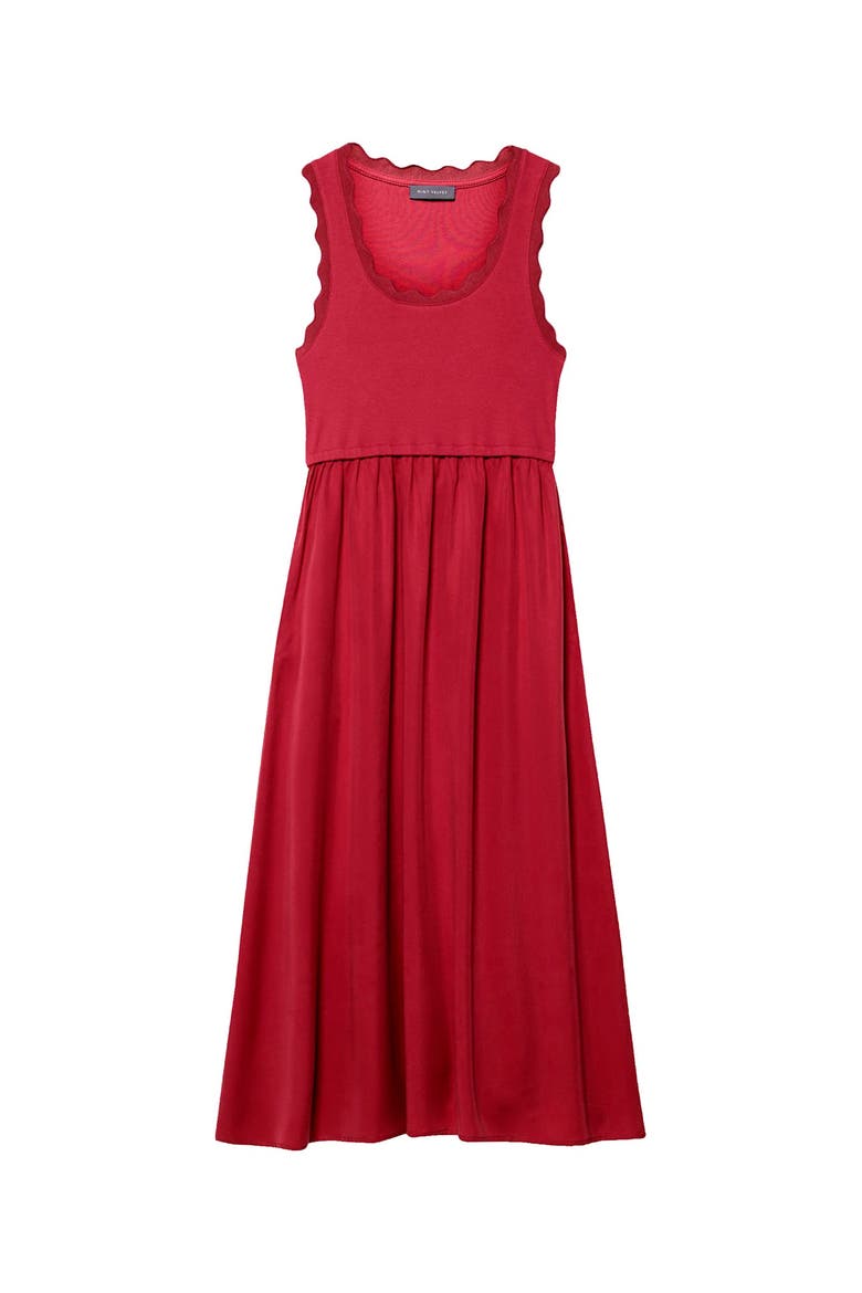 Scallop Short Sleeve Trim Midi Dress, Alternate, color, Red
