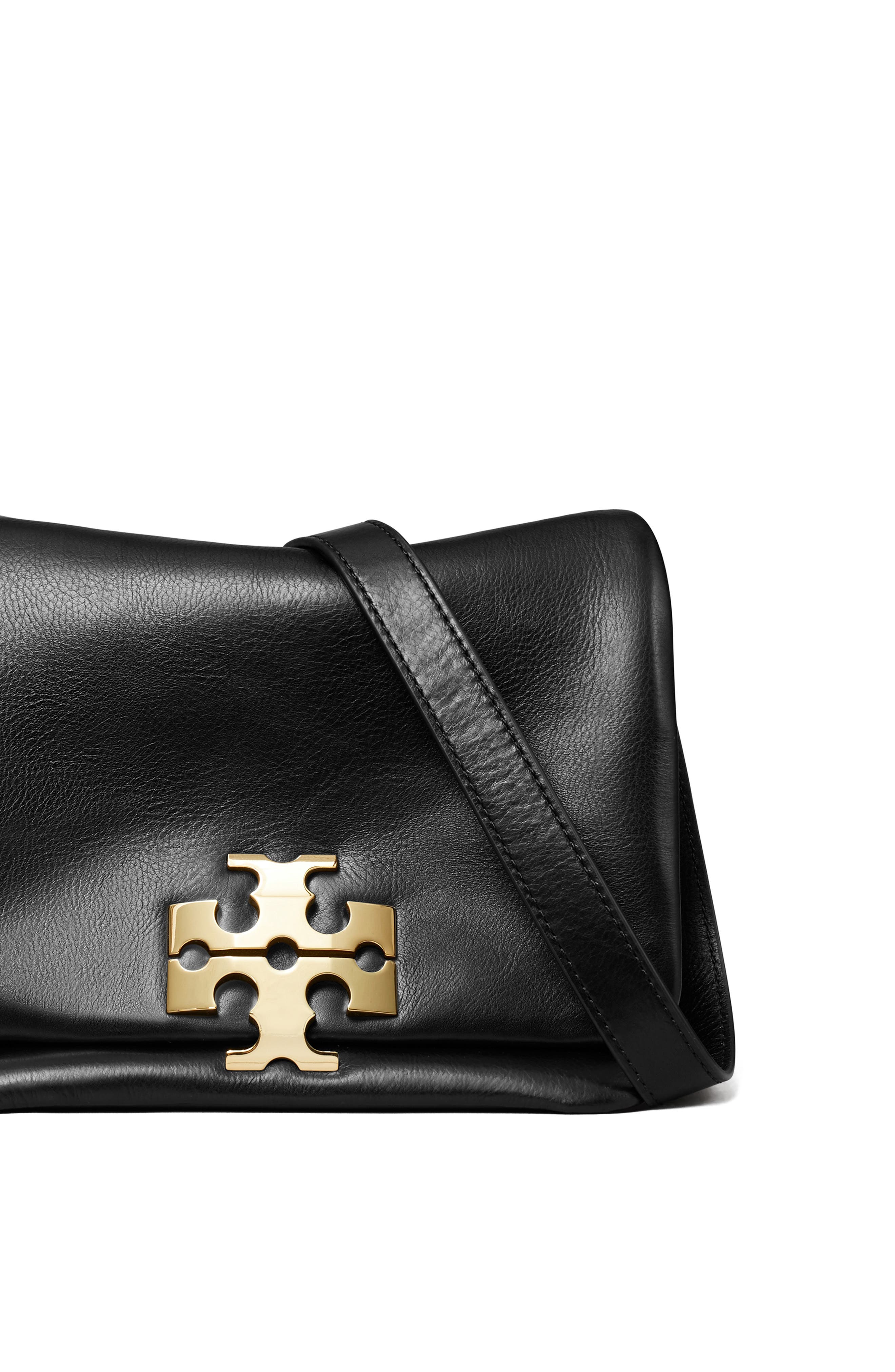 Tory Burch Kira Soft Leather Shoulder Bag, Alternate, color, Black/ Gold