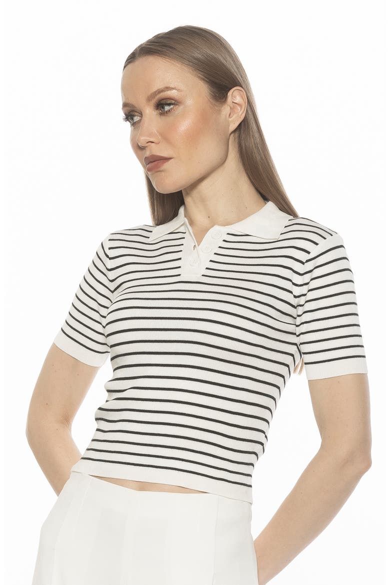 Elani Knit Polo, Alternate, color, BLACK/ WHITE