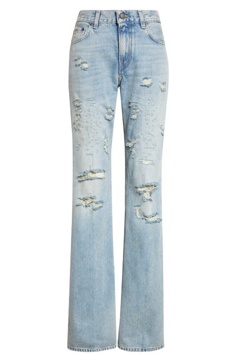 Flora Distressed High Waist Flared Jeans (Broken Celestial)