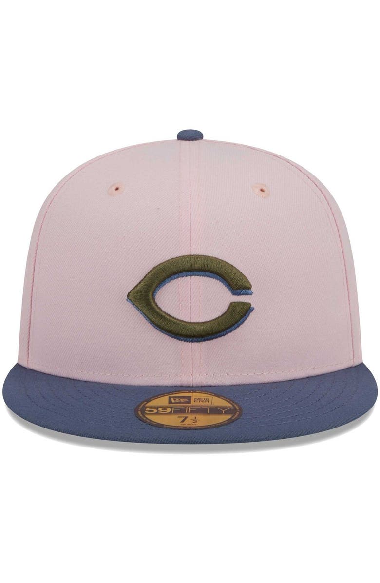 New Era Men's New Era Pink/Blue Cincinnati Reds Olive Undervisor 59FIFTY Fitted Hat, Alternate, color, Pink