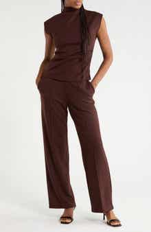 Mock Neck Sleeveless Top and Wide Leg Pants Set